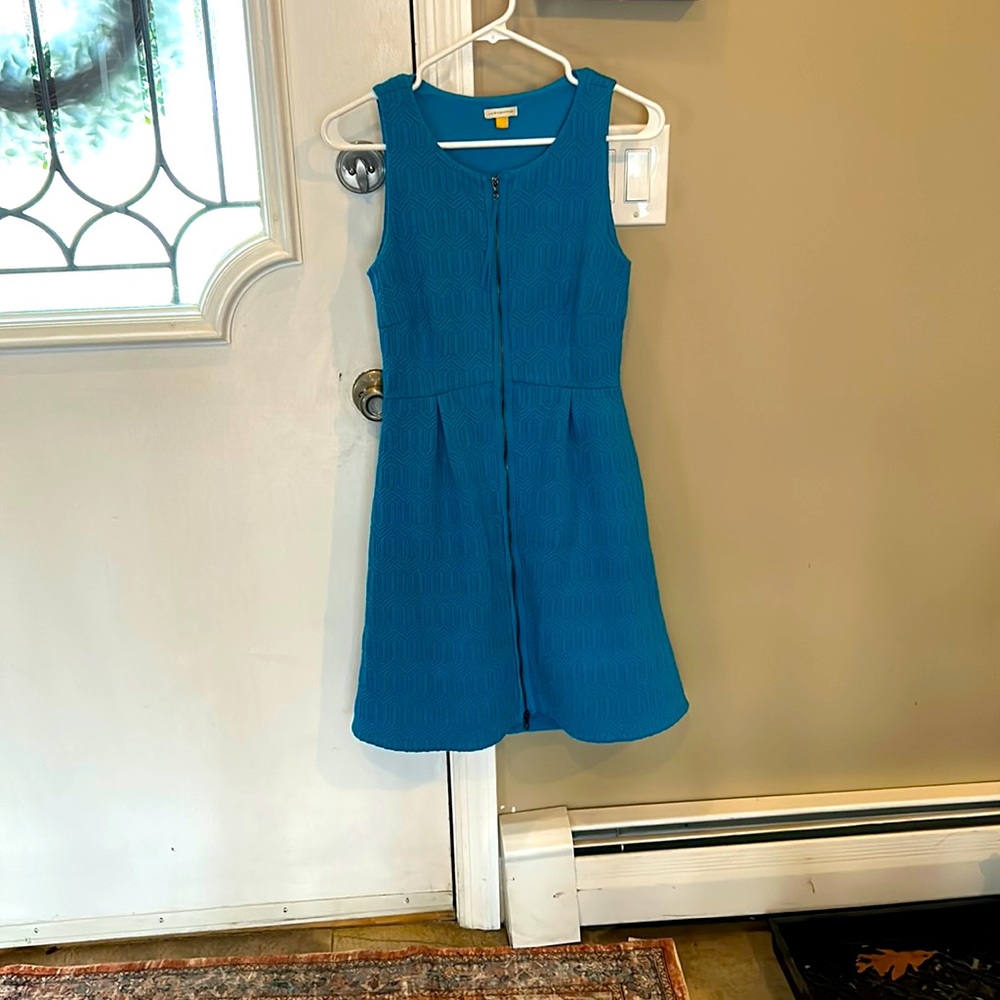 Worn once! Leifsdottir for Anthropologie teal geometric pattern double zip dress